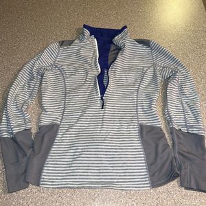 MPG Gray and Blue Striped Sweatshirt